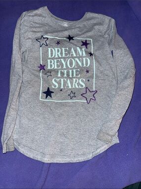 Girls' Grey Long Sleeve Tee with 'Dream Beyond the Stars' Graphic